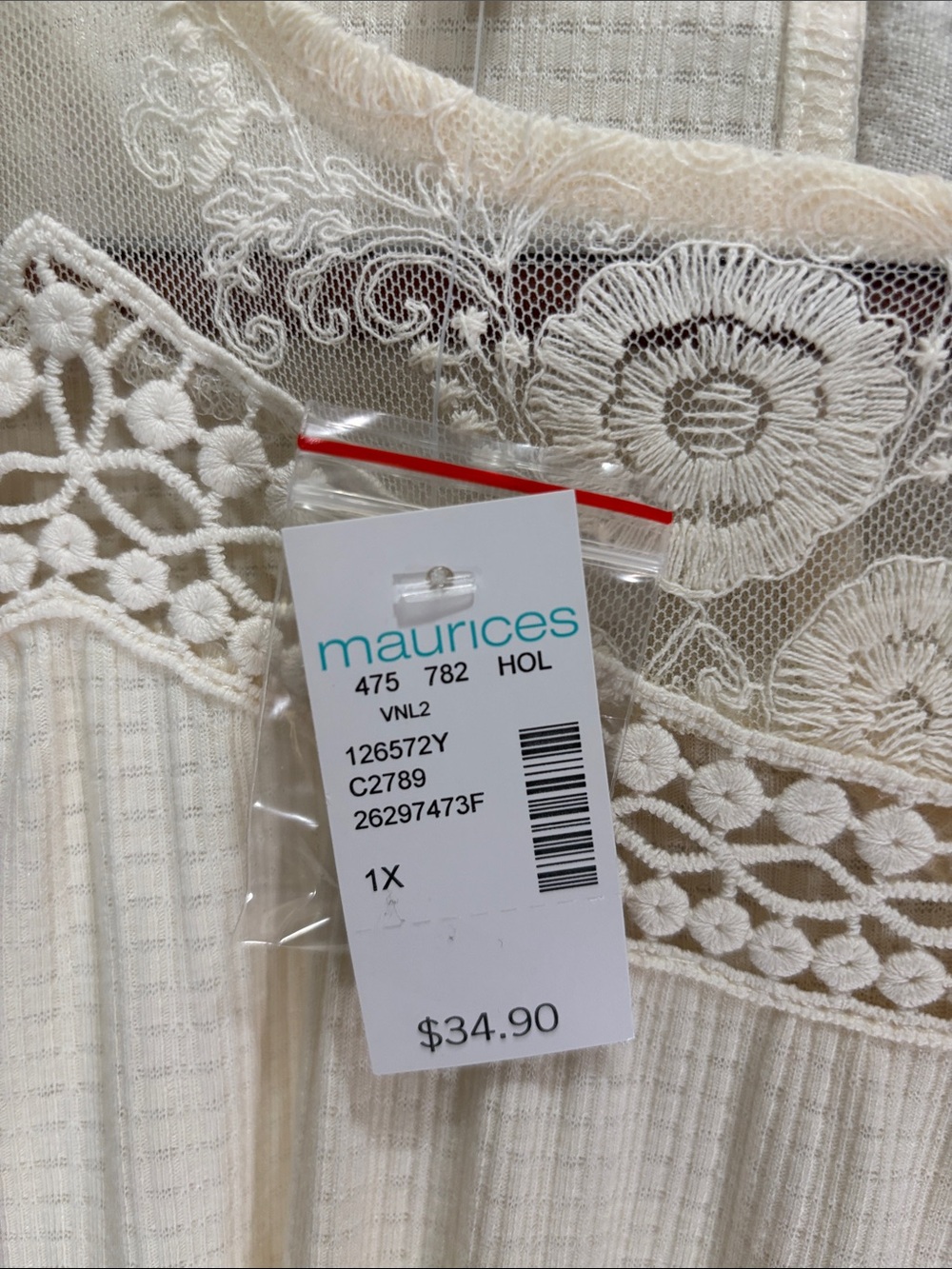 NWT Maurices Cream Crochet Lace Yoke Peasant Blouse Long Sleeve Boho 1X - Picture 3 of 9